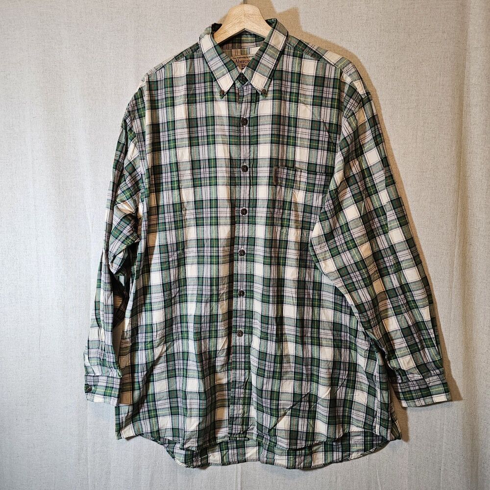 Abercrombie Fitch Original Big Shirt Mens Large Green Tan Plaid Buttondown